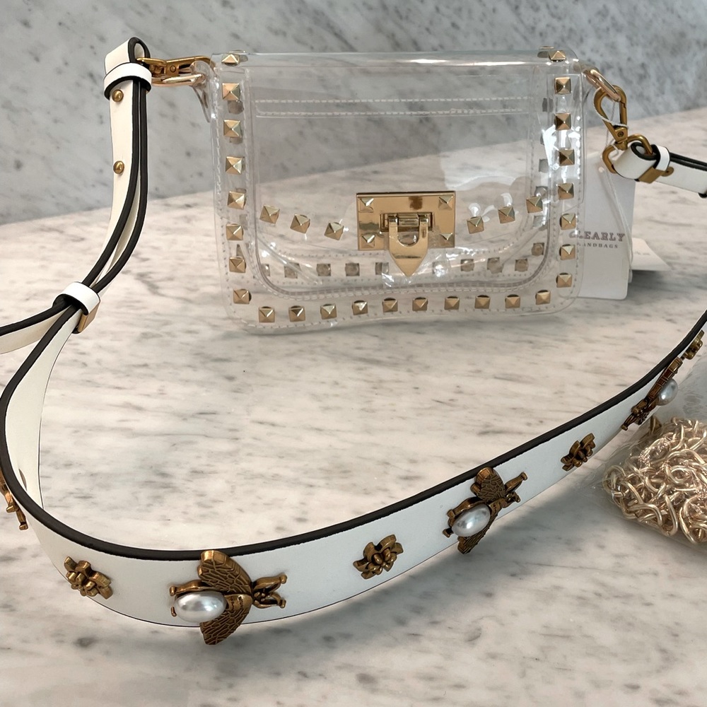 Clear & Gold Stadium Crossbody Bag with Two Straps